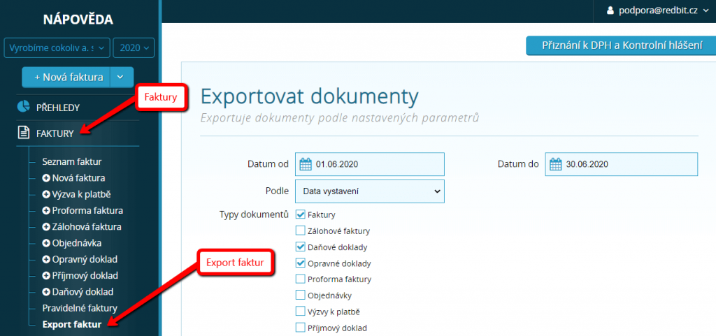 Export faktur v systému Vyfakturuj.cz a SimpleShop