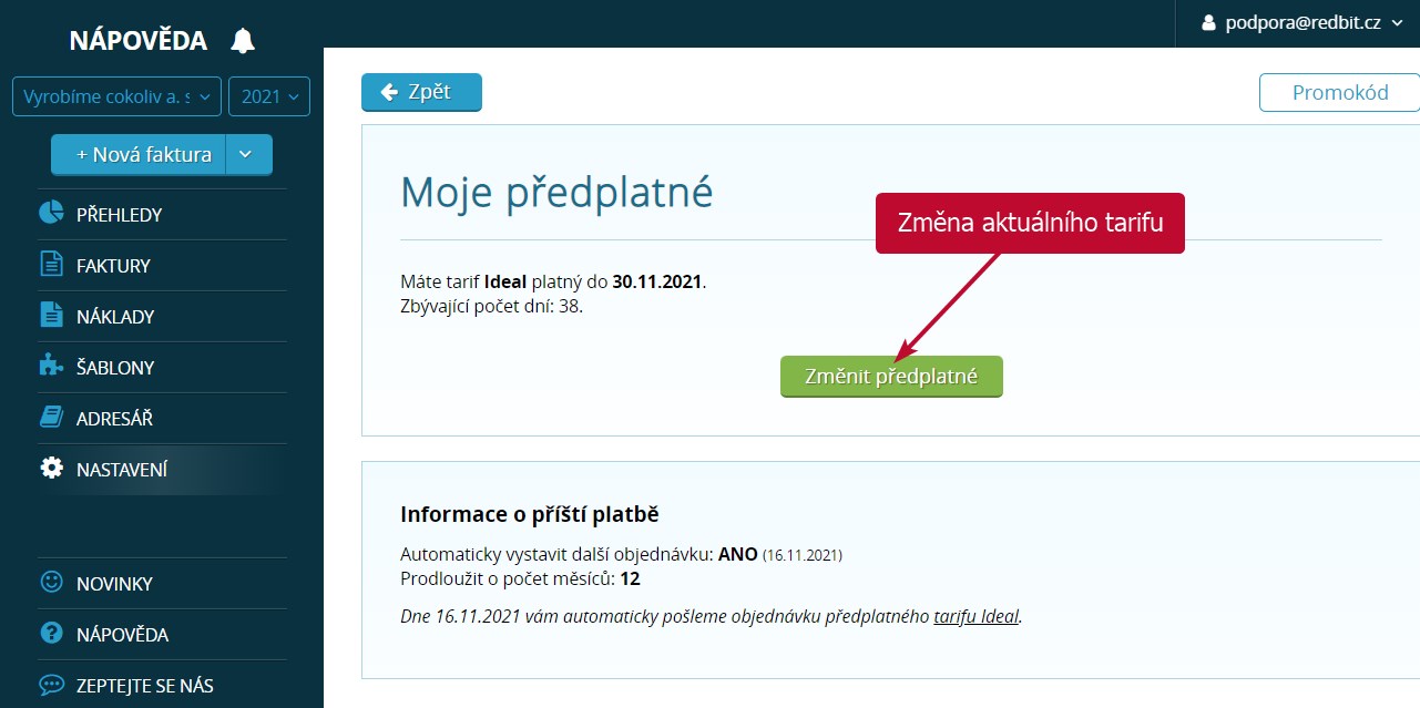 Změna aktuálního tarifu