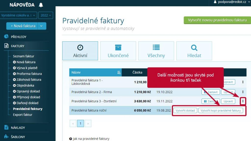 Pravidelné faktury další možnosti
