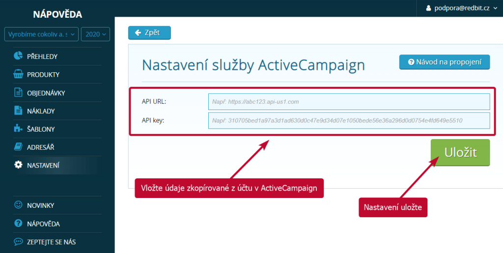 Vložení údajů z ActiveCampaign do SimpleShopu
