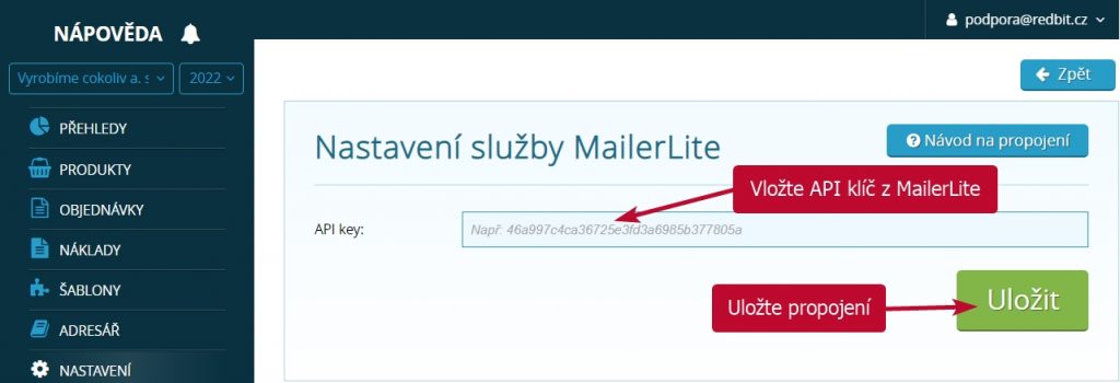 Propojení s MailerLite
