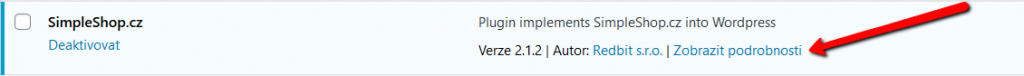 Zobrazení podrobných informací o SS pluginu