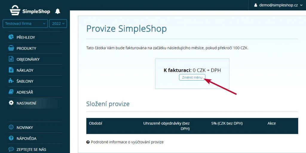 Změna měny vyúčtování provize