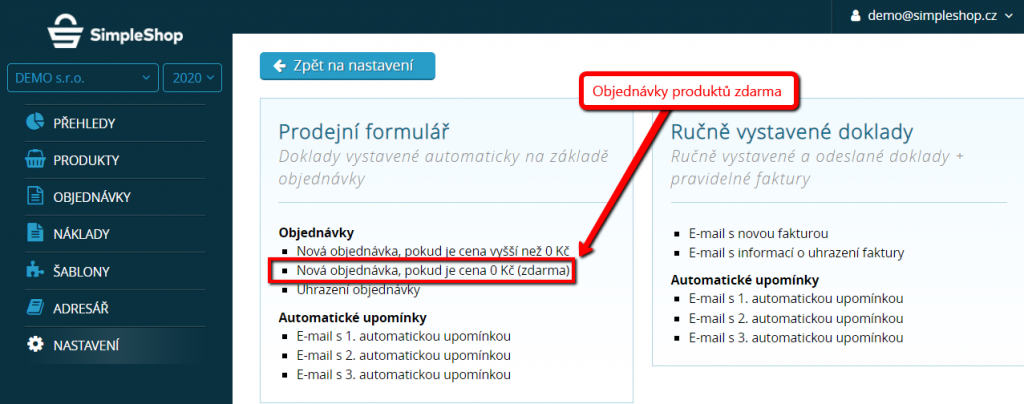 Šablona e-mailu pro objednávky produktů zdarma