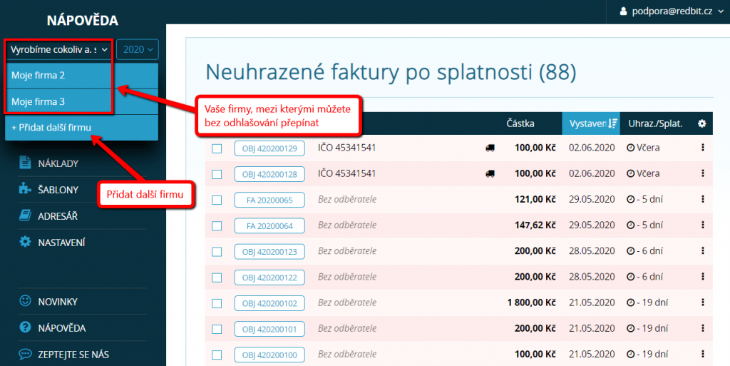 Přidání další firmy do systému