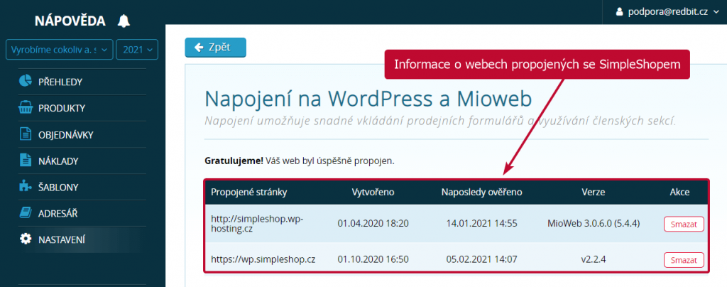 Weby propojené se SimpleShopem