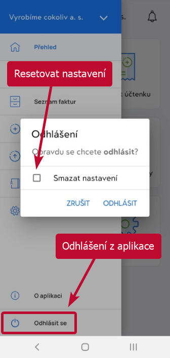 Odhlášení z mobilní aplikace Vyfakturuj.cz