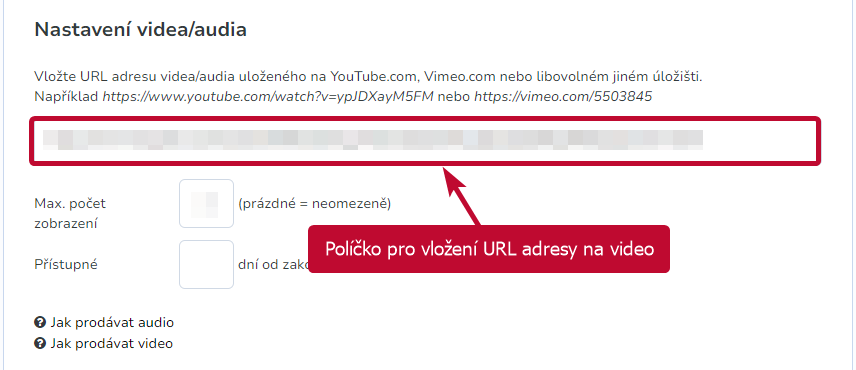 Nastavení URL prodej videa
