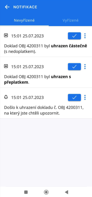 Mobilní aplikace - zobrazení notifikací