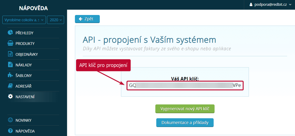 API klíč pro propojení