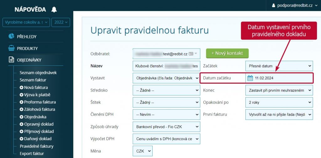 Datum vystavení prvního pravidelného dokladu