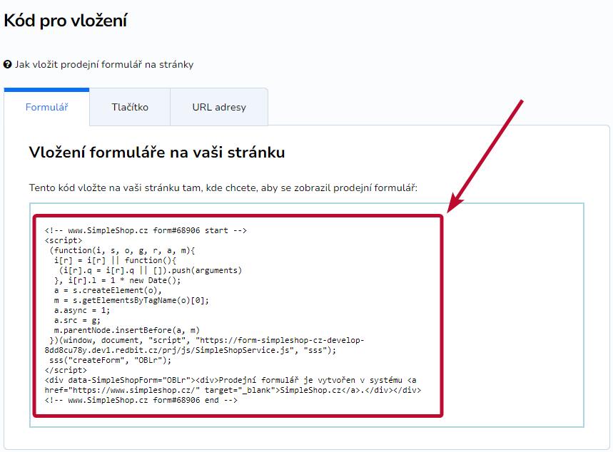 HTML kód formuláře