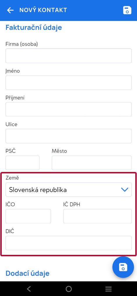 Identifikační údaje slovenské firmy