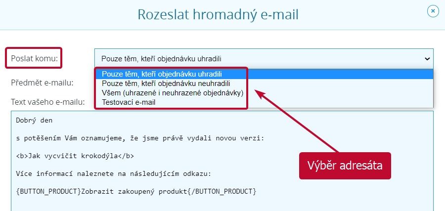 Výběr adresátů hromadného e-mailu