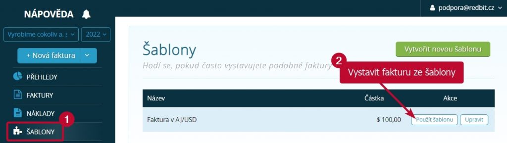 Šablona - vytvoření nové faktury