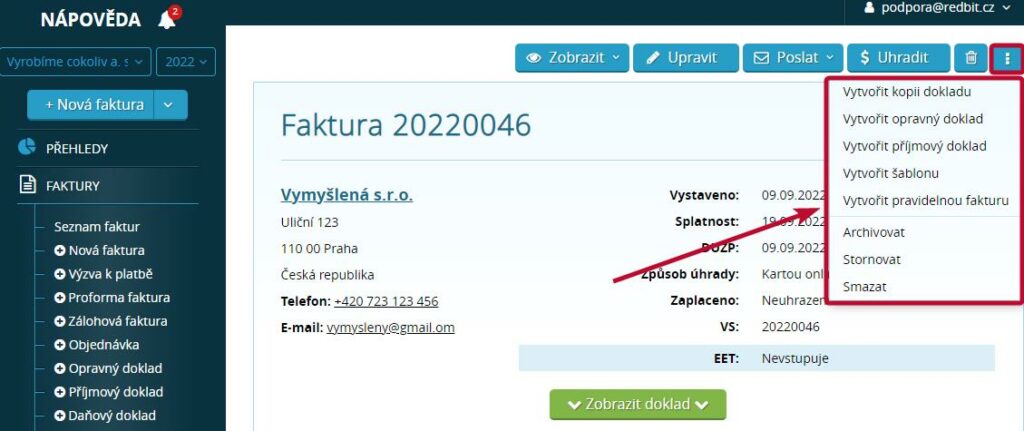 Faktura ostatní funkce