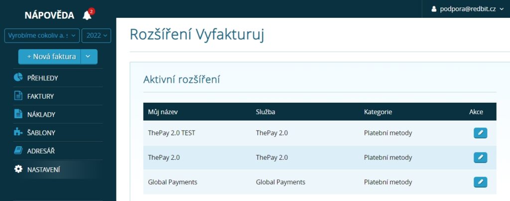 Seznam aktivních rozšíření