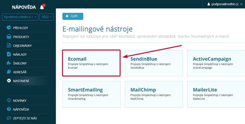 Nastavení SimpleShop - Ecomail