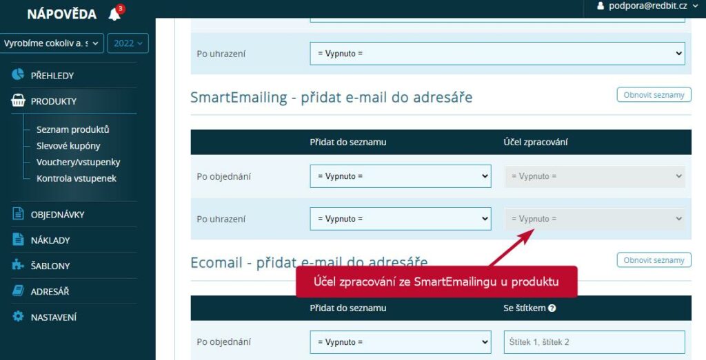 Účel zpracování SmartEmailing